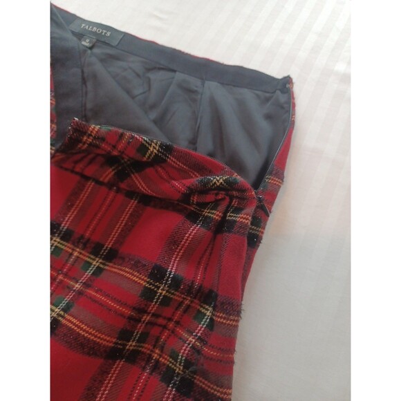 Talbots red tartan plaid woolblend skirt 12 sparkle holiday country club preppy - Picture 6 of 10